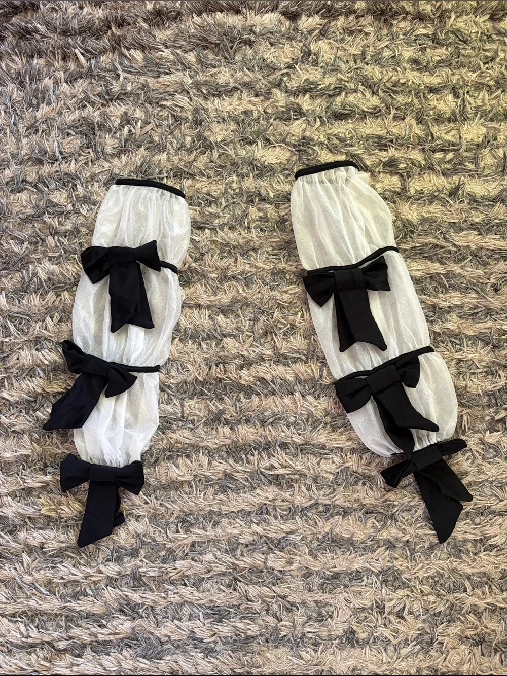 White Tulle Sleeves with Black Bows - Women's Accessories, One Size